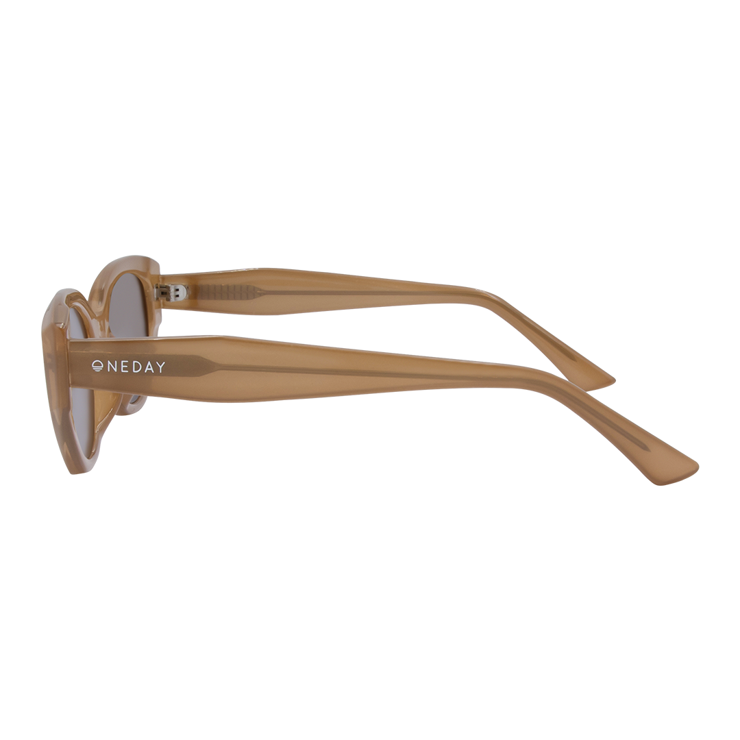 Blakey Oval Women's Sunglasses with Beige Frame and Brown Lens left view