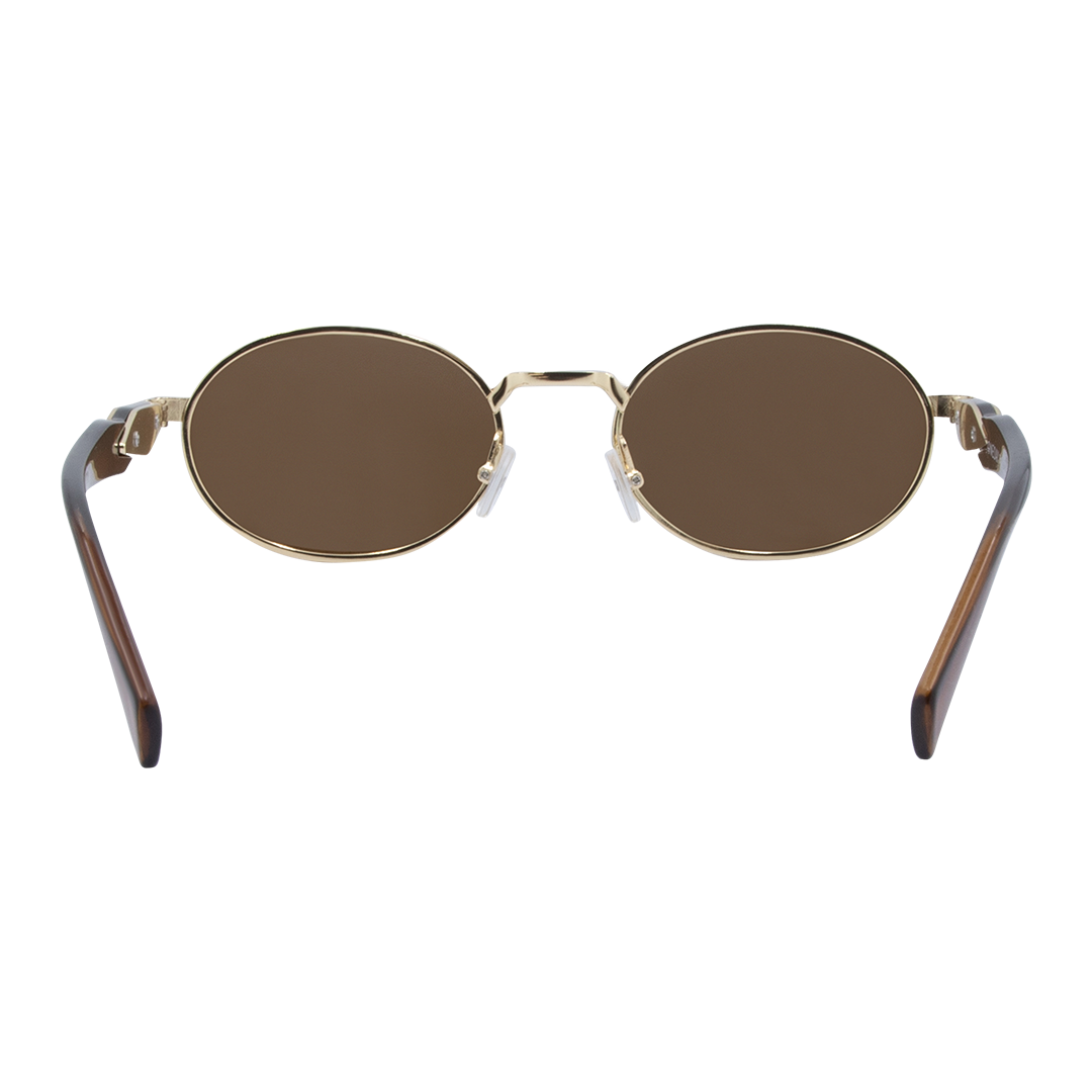 Brooklyn Oval Women's Polarised Sunglasses with Gold Metal Frame and Brown Lens inside view