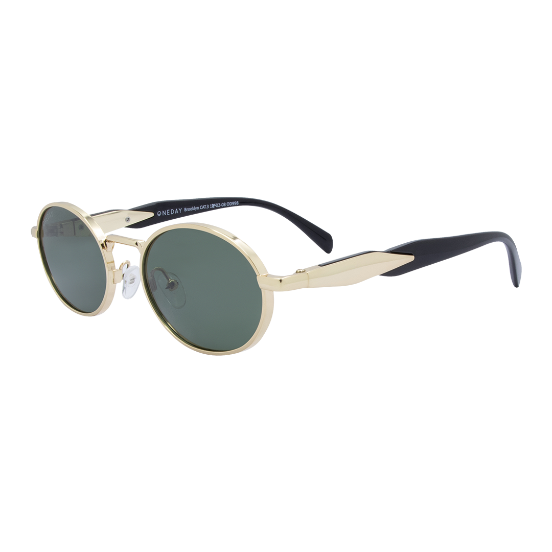 Brooklyn Oval Women's Polarised Sunglasses with Gold Metal Frame and G15 Lens front left view