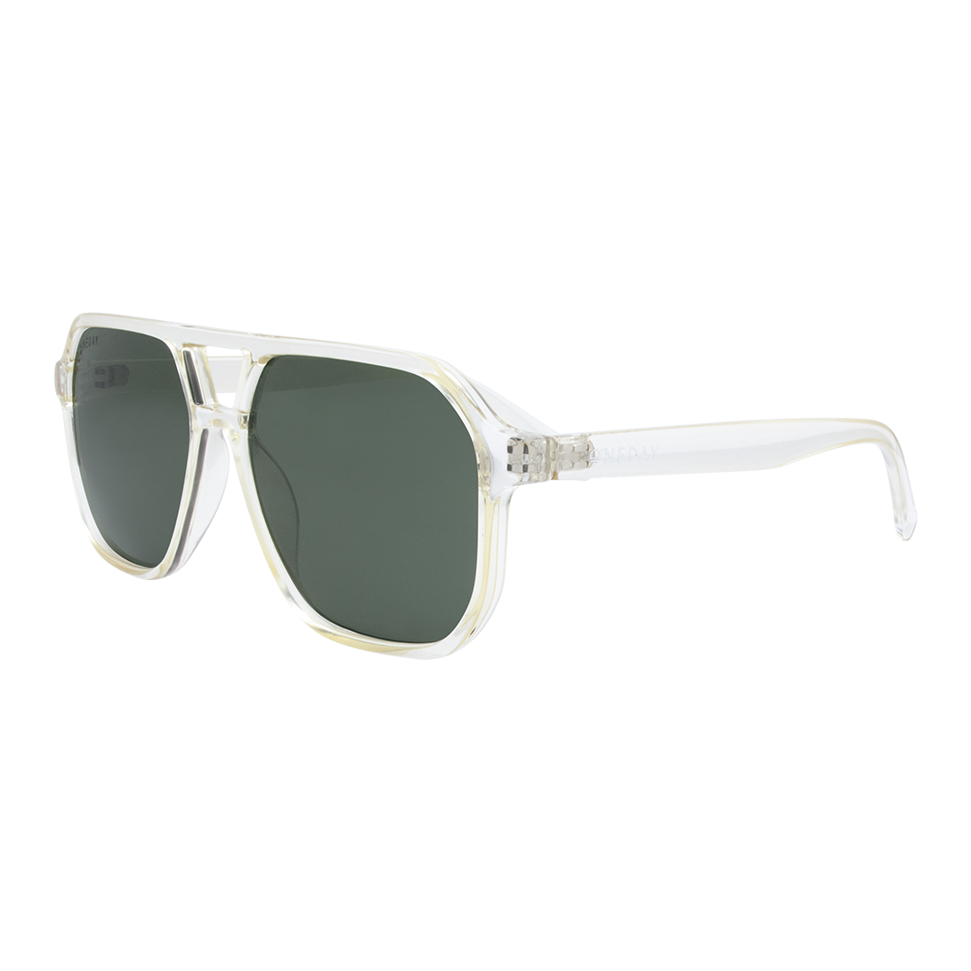 Delilah Aviator Women's Sunglasses with Champagne Frame and Green Lens front left view