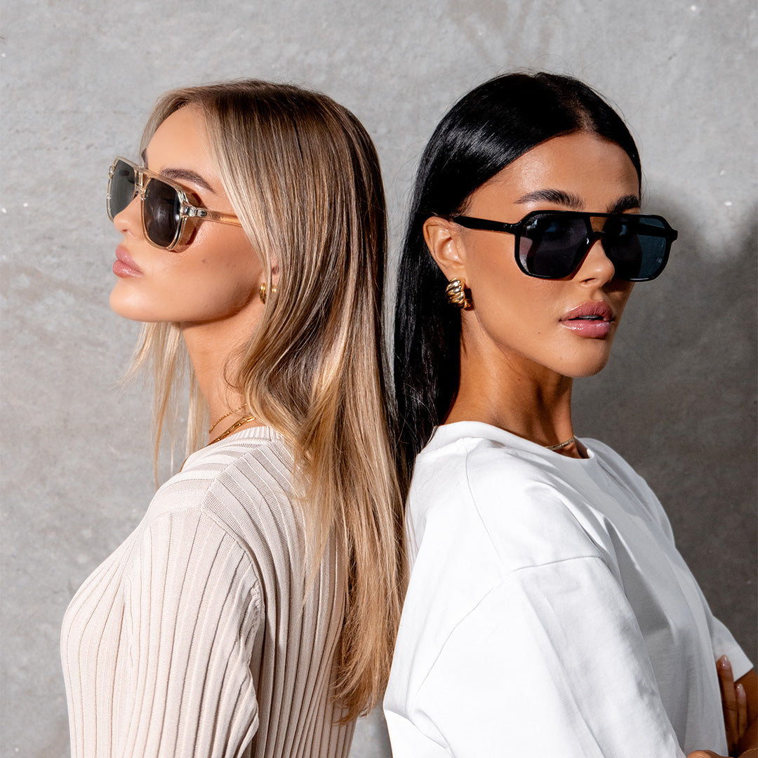 Delilah Black Blue Aviator Women's Sunglasses on model