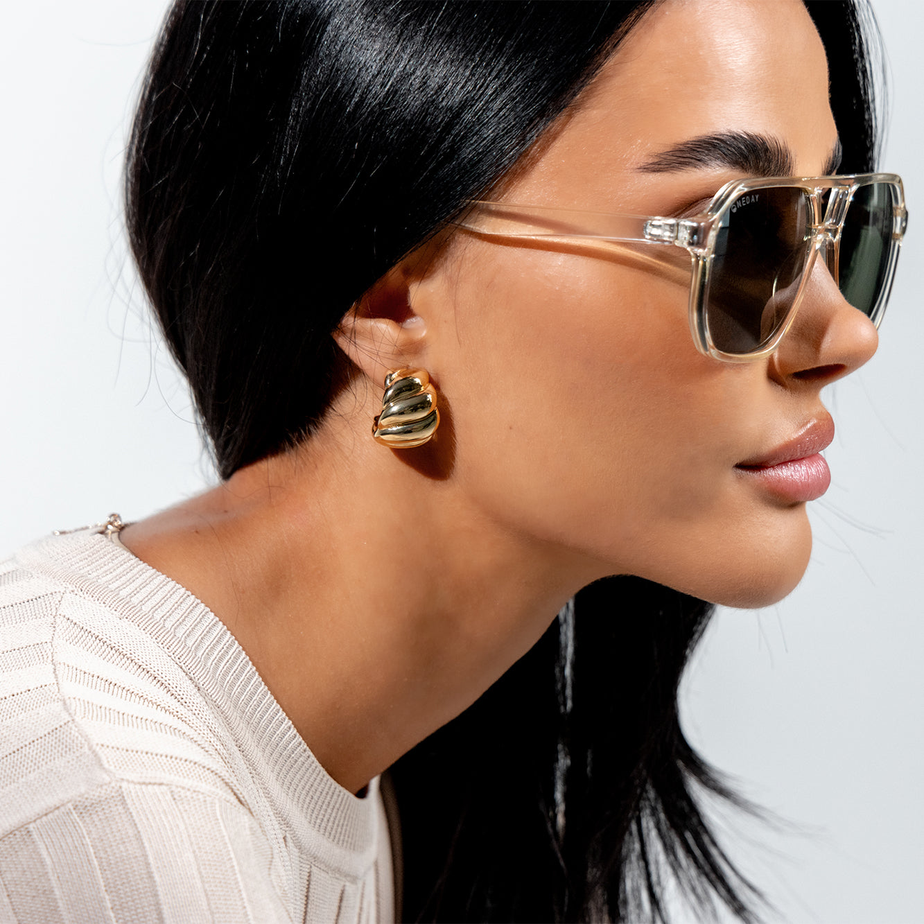 Delilah Champagne Green Aviator Women's Sunglasses side view
