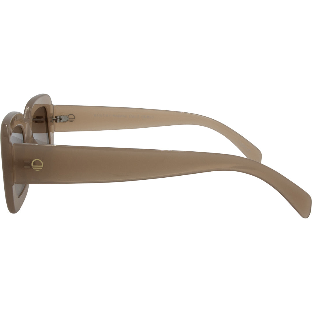 Holiday Brown Rectangle Womens Sunglasses left view with brown lens