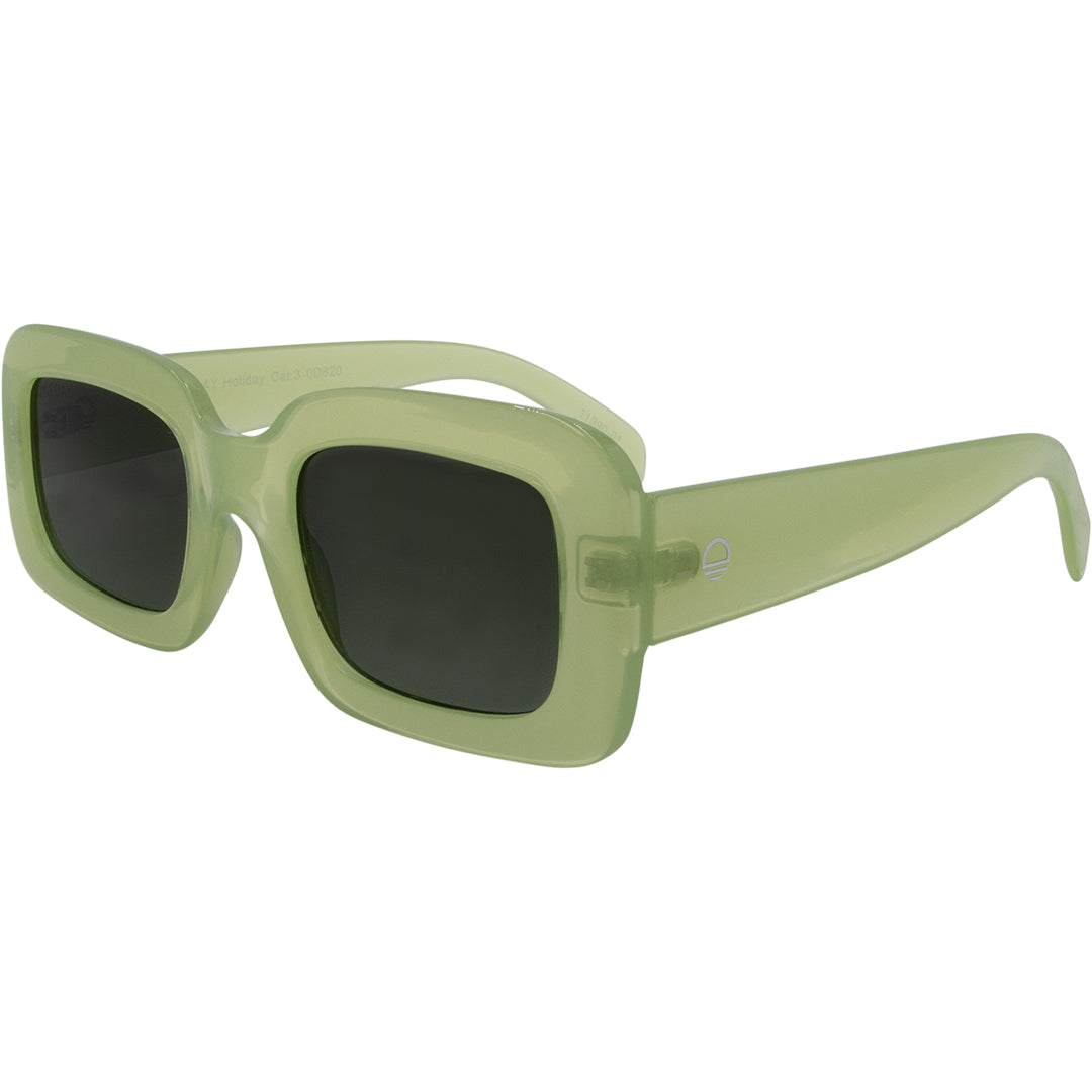 Holiday Rectangle Sunglasses with Green Frame and G15 Lens front left view