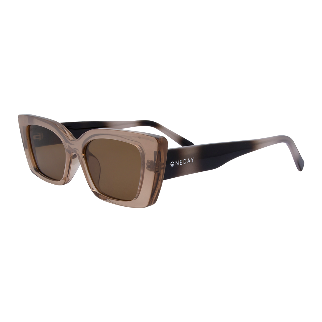 Juniper Rectangle Women's Sunglasses with Beige Frame and Brown Lens front left view