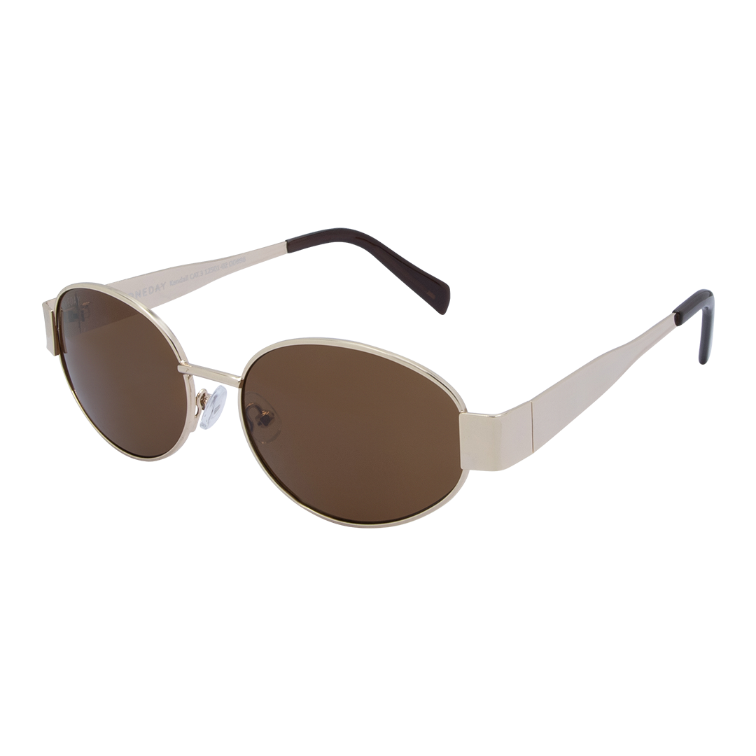 Kendall Gold Brown Oval Women's Metal Sunglasses