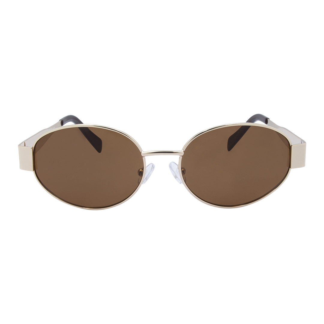 Kendall Gold Brown Oval Women's Metal Sunglasses front view