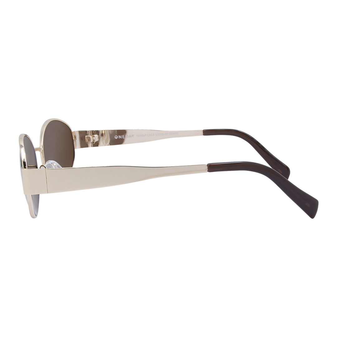 Kendall Oval Women's Sunglasses with Gold Metal Frame and Brown Lens left view