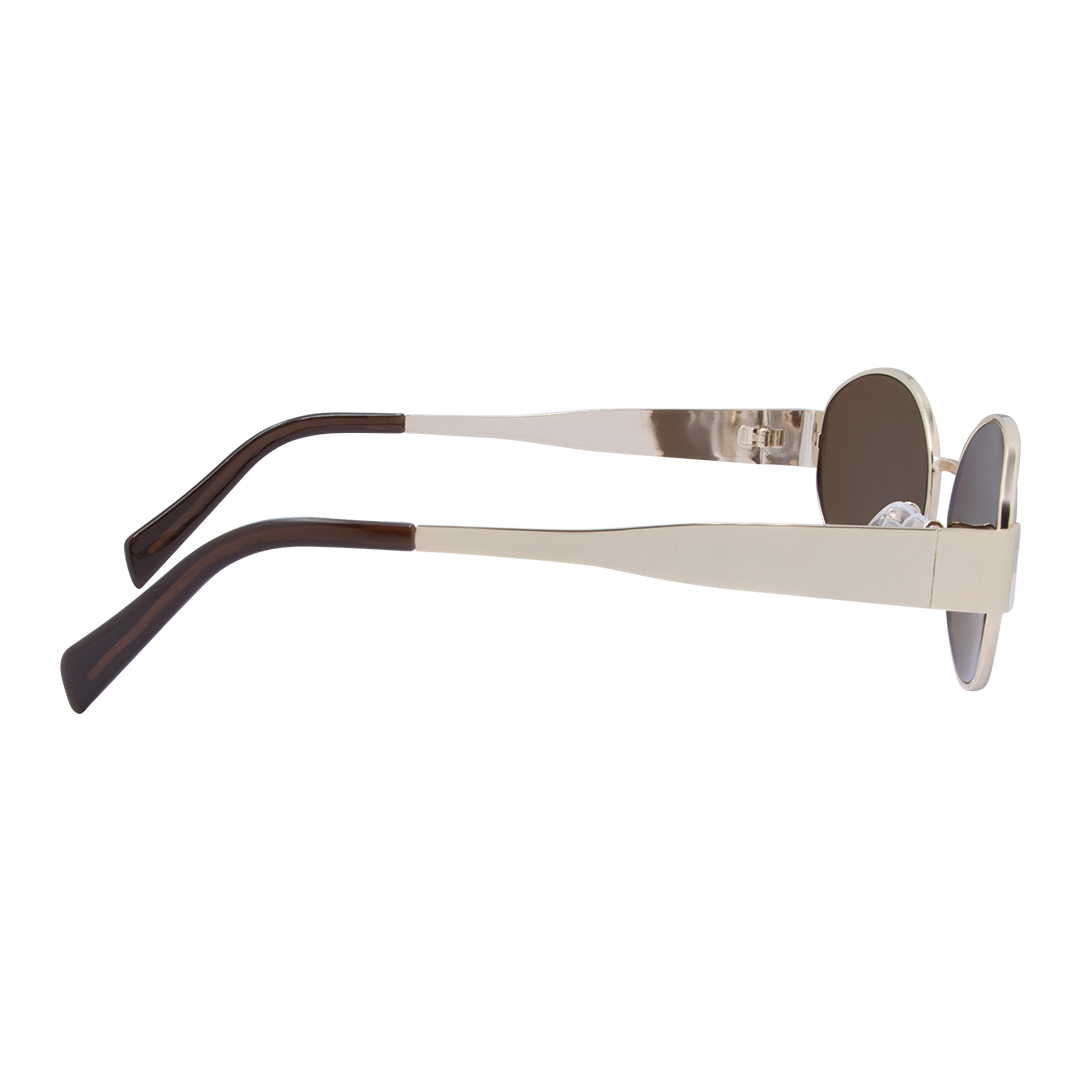 Kendall Oval Women's Sunglasses with Gold Metal Frame and Brown Lens right view