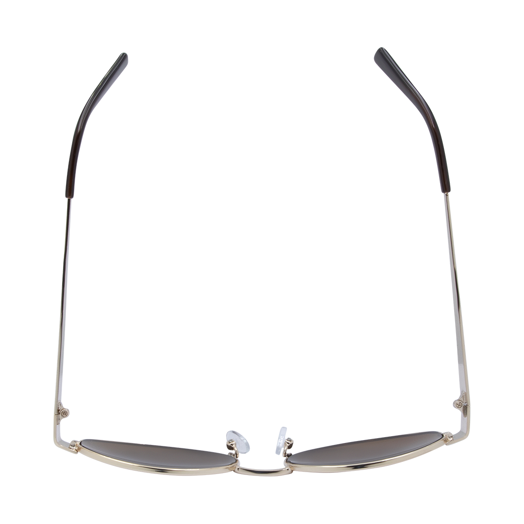 Kendall Oval Women's Sunglasses with Gold Metal Frame and Brown Lens top view