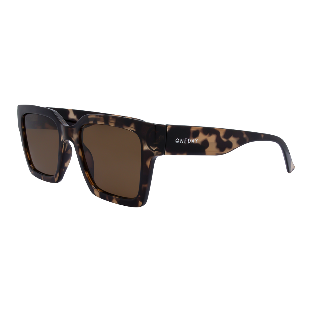 Rhodes Square Women's Sunglasses with Tortoise Shell Frame and Brown Lens front left view