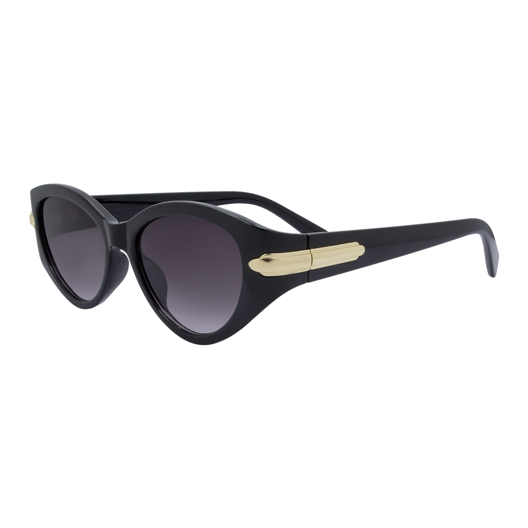 Sofia Oval Women's Sunglasses with Black Frame and Smoke Lens front left view