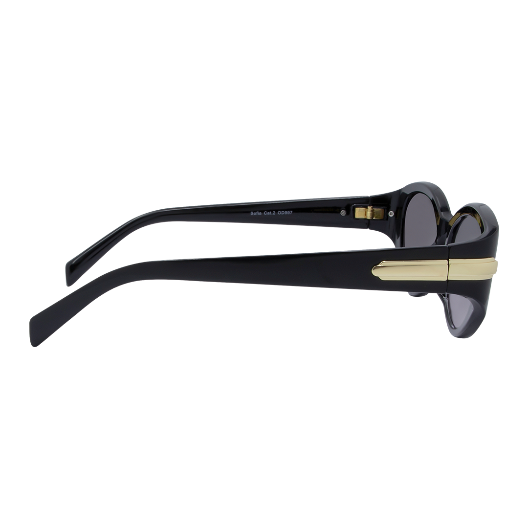Sofia Oval Women's Sunglasses with Black Frame and Smoke Lens right view