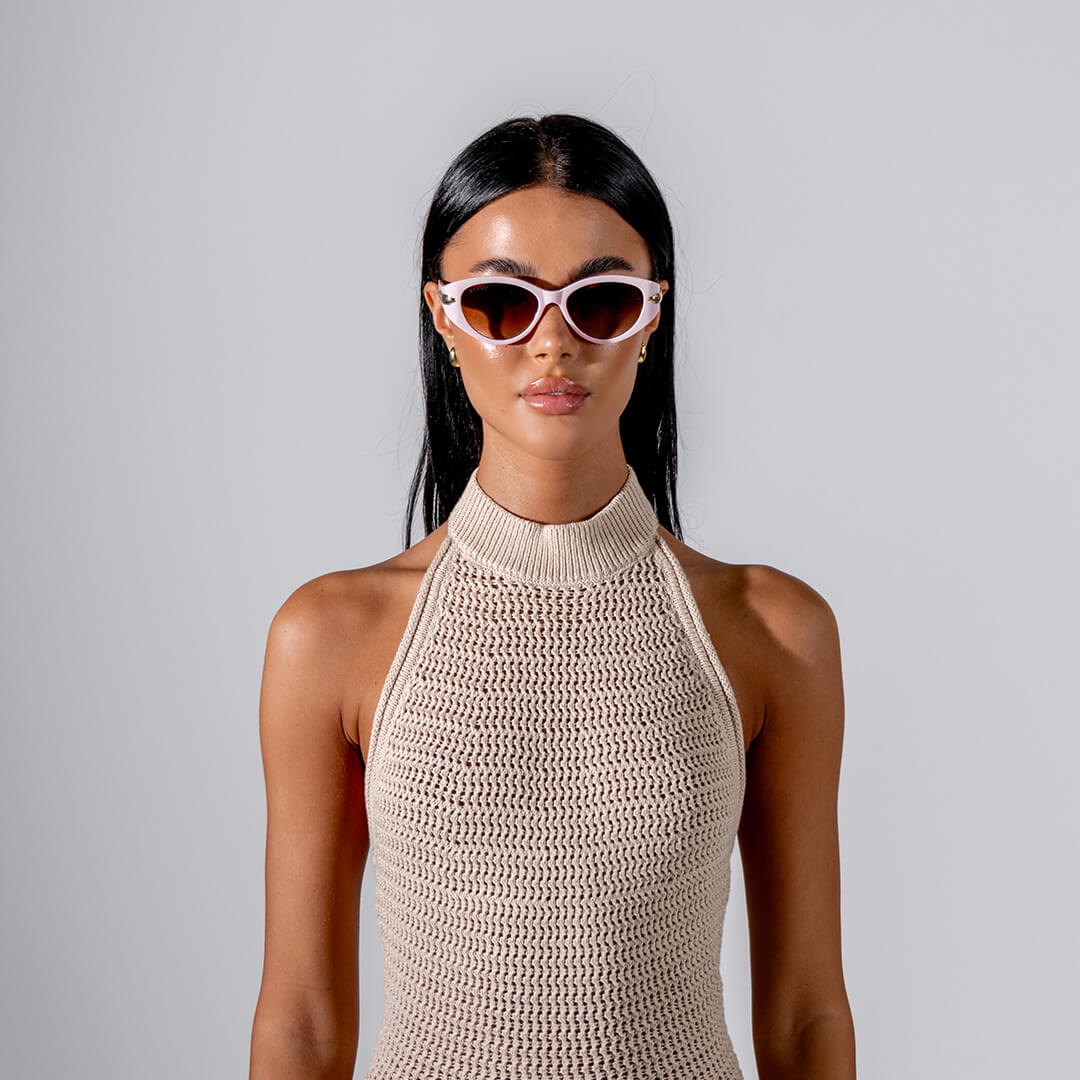 Sofia Pink Brown Sunglasses on model