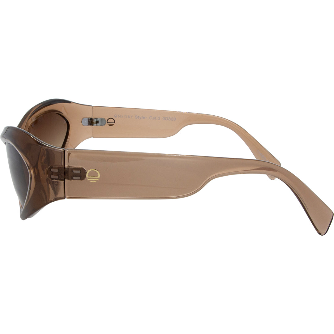 Styler Brown Wrap Around Womens Sunglasses left view with brown lens