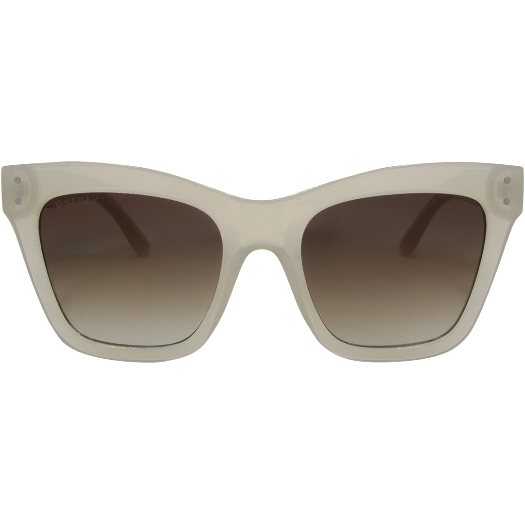 Sunday White Cat Eyes Womens Sunglasses front view with brown lens