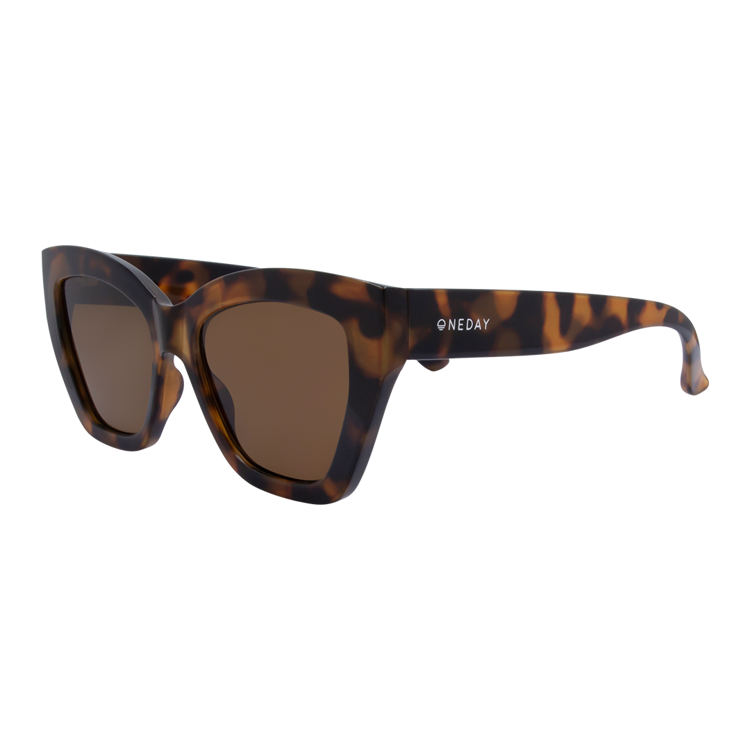 Winona Cats Eye Women's Sunglasses with Tortoise Shell Frame and Brown Lens front left view