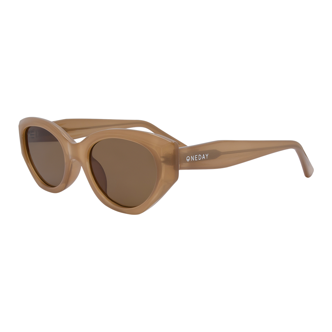 Blakey Oval Women's Sunglasses with Beige Frame and Brown Lens front left view