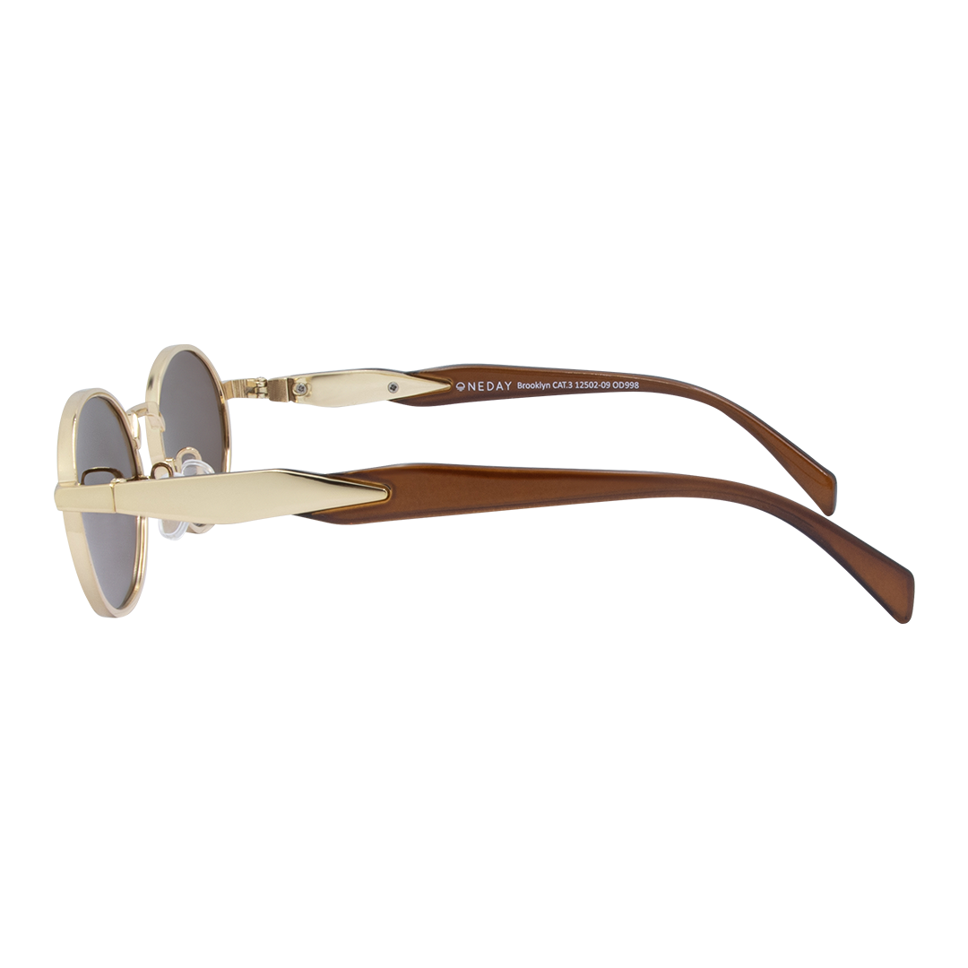 Brooklyn Oval Women's Polarised Sunglasses with Gold Metal Frame and Brown Lens left view