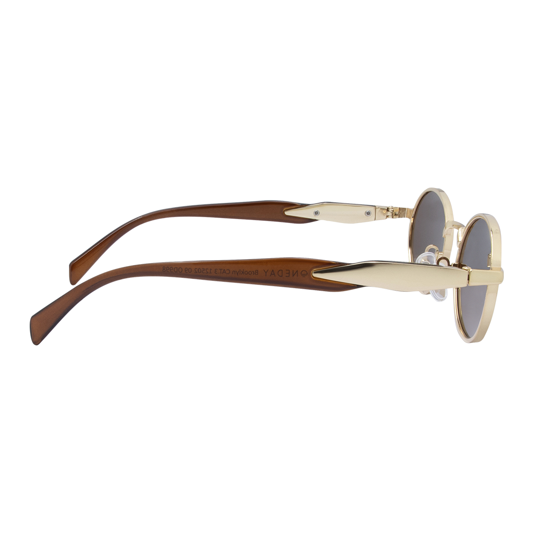 Brooklyn Oval Women's Polarised Sunglasses with Gold Metal Frame and Brown Lens right view
