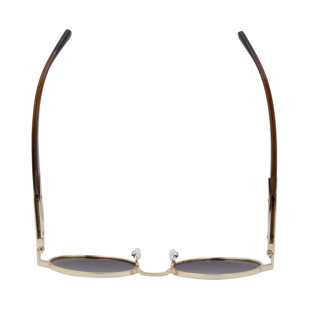 Brooklyn Oval Women's Polarised Sunglasses with Gold Metal Frame and Brown Lens top view