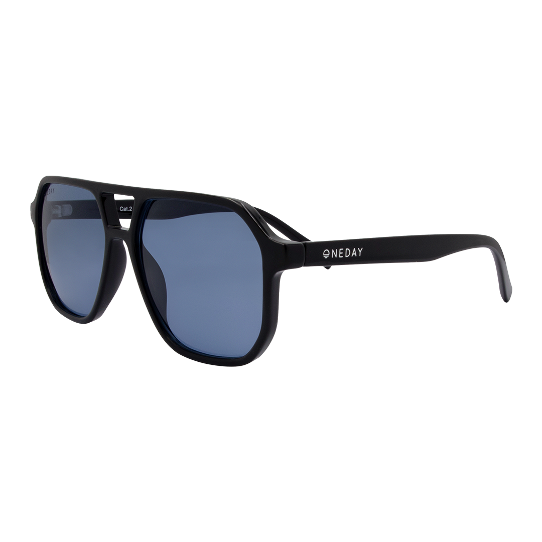 Delilah Aviator Women's Sunglasses with Black Frame and Blue Lens front left view