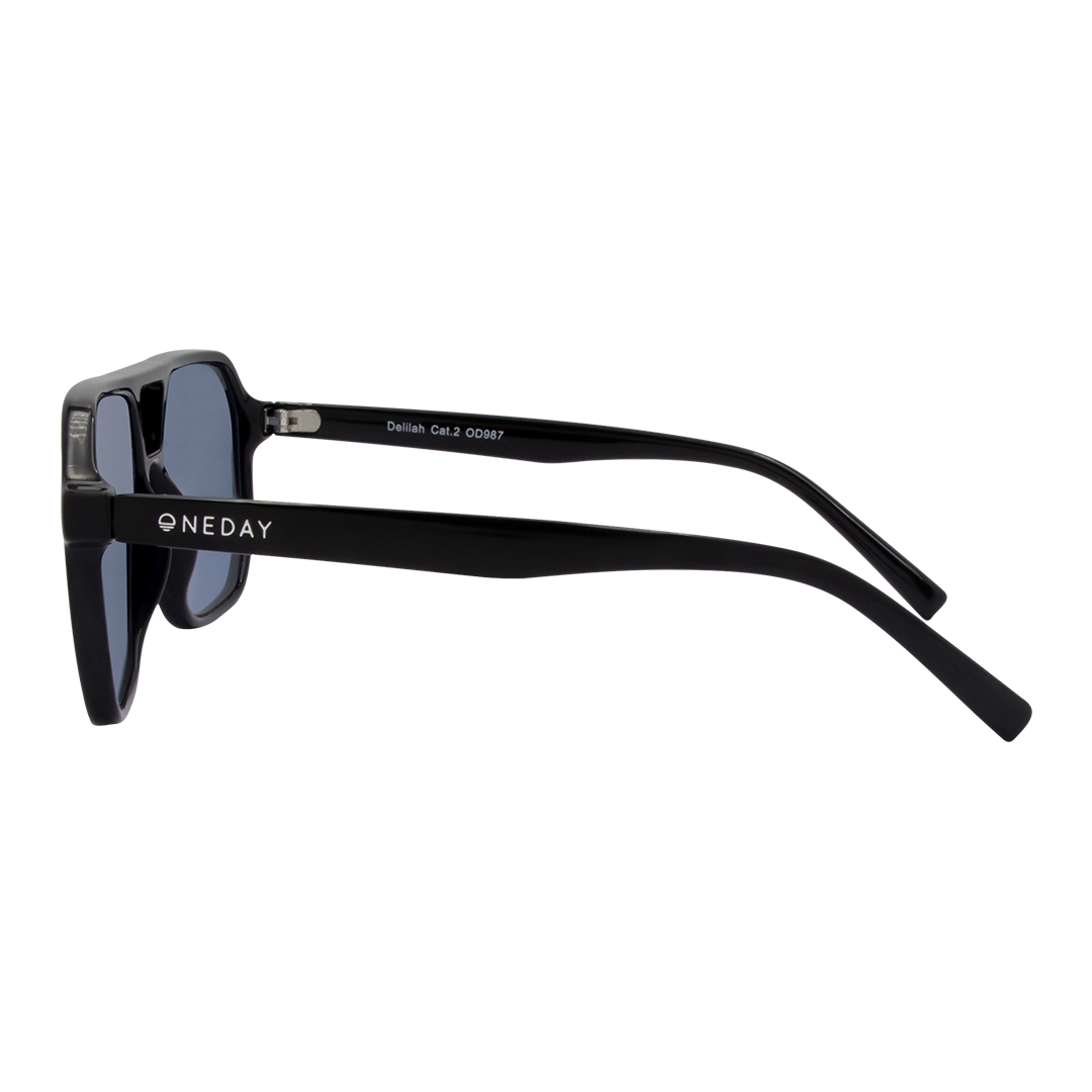 Delilah Aviator Women's Sunglasses with Black Frame and Blue Lens left view