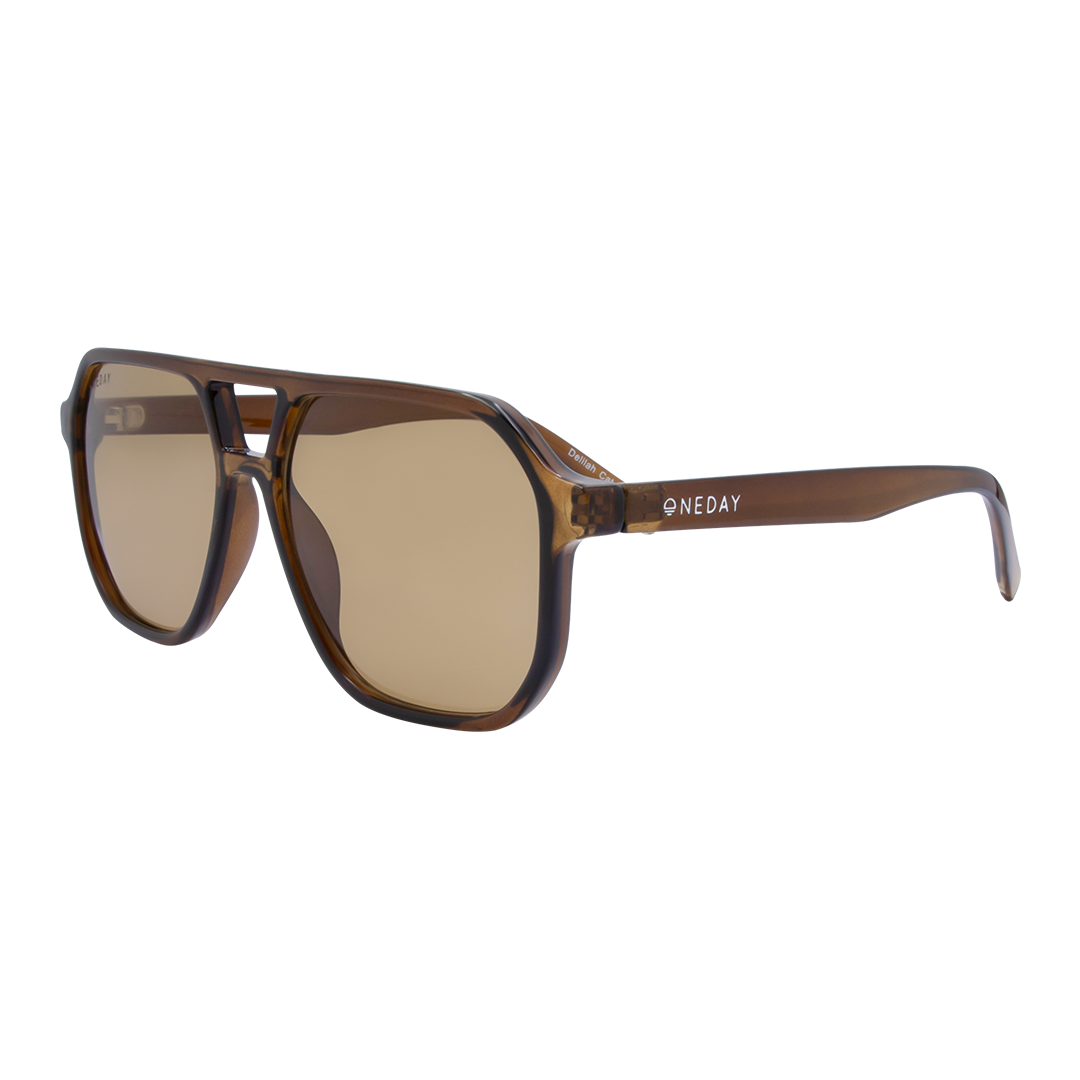 Delilah Aviator Women's Sunglasses with Brown Frame and Brown Lens left front view