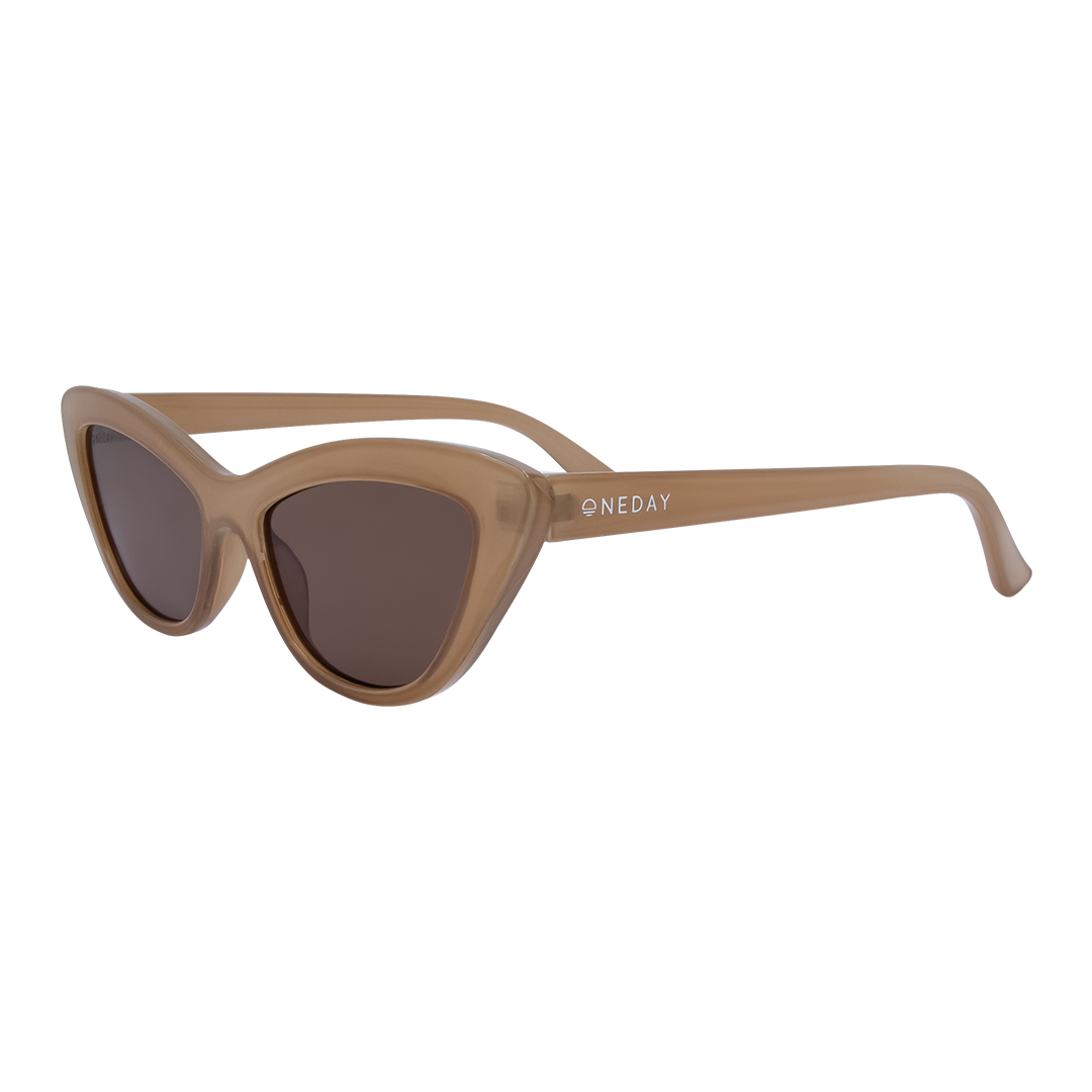 Desorbo Cats Eye Women's Sunglasses with Beige Frame and Brown Lens front left view