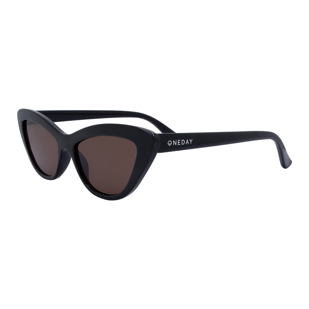 Desorbo Cats Eye Women's Sunglasses with Black Frame and Brown Lens front left view