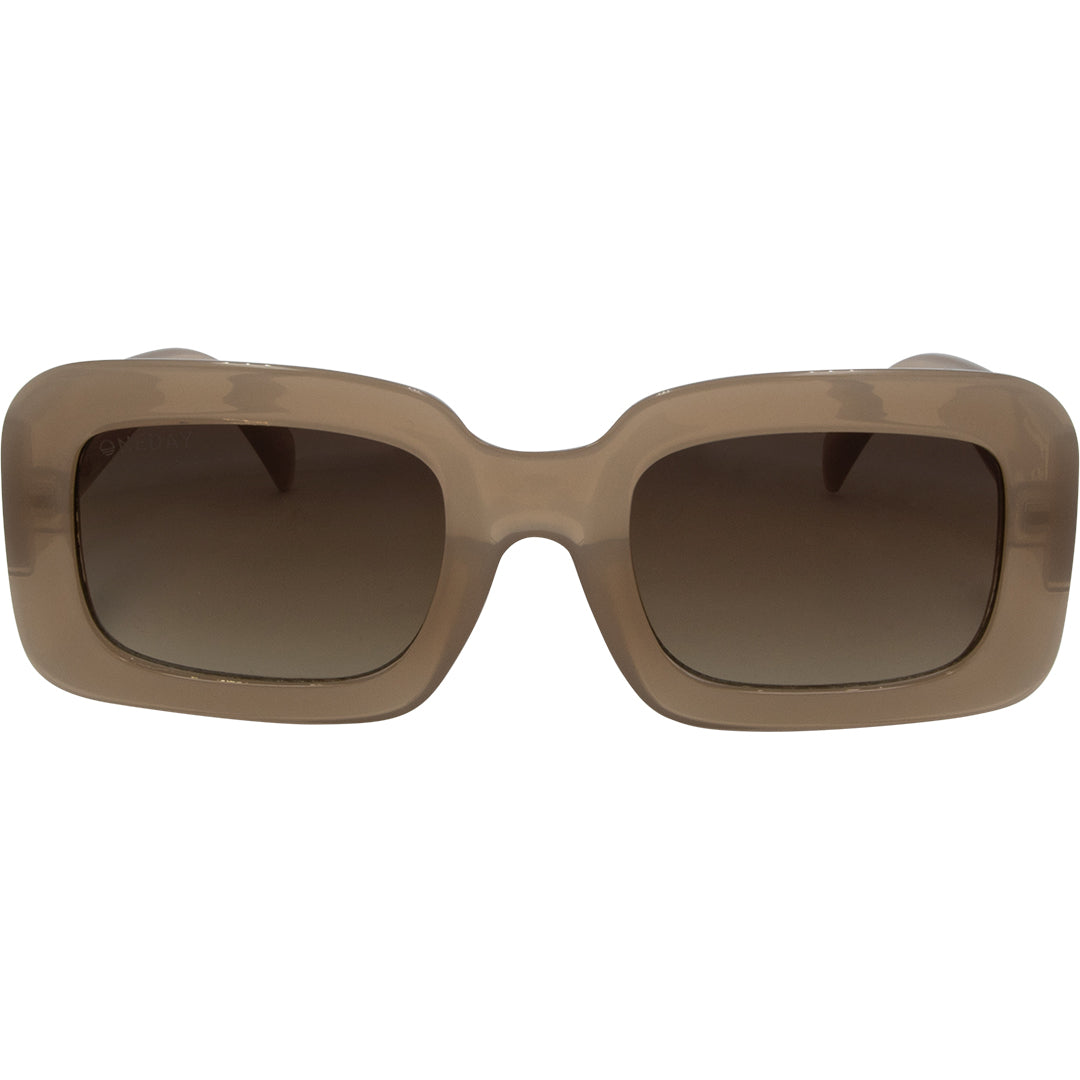 Holiday Brown Rectangle Womens Sunglasses front view with brown lens