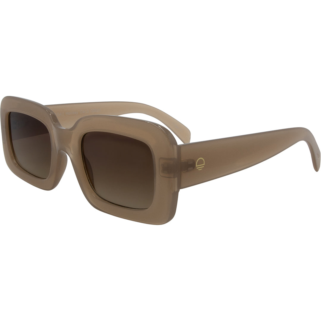 Holiday Rectangle Sunglasses with Brown Frame and Brown Lens front left view