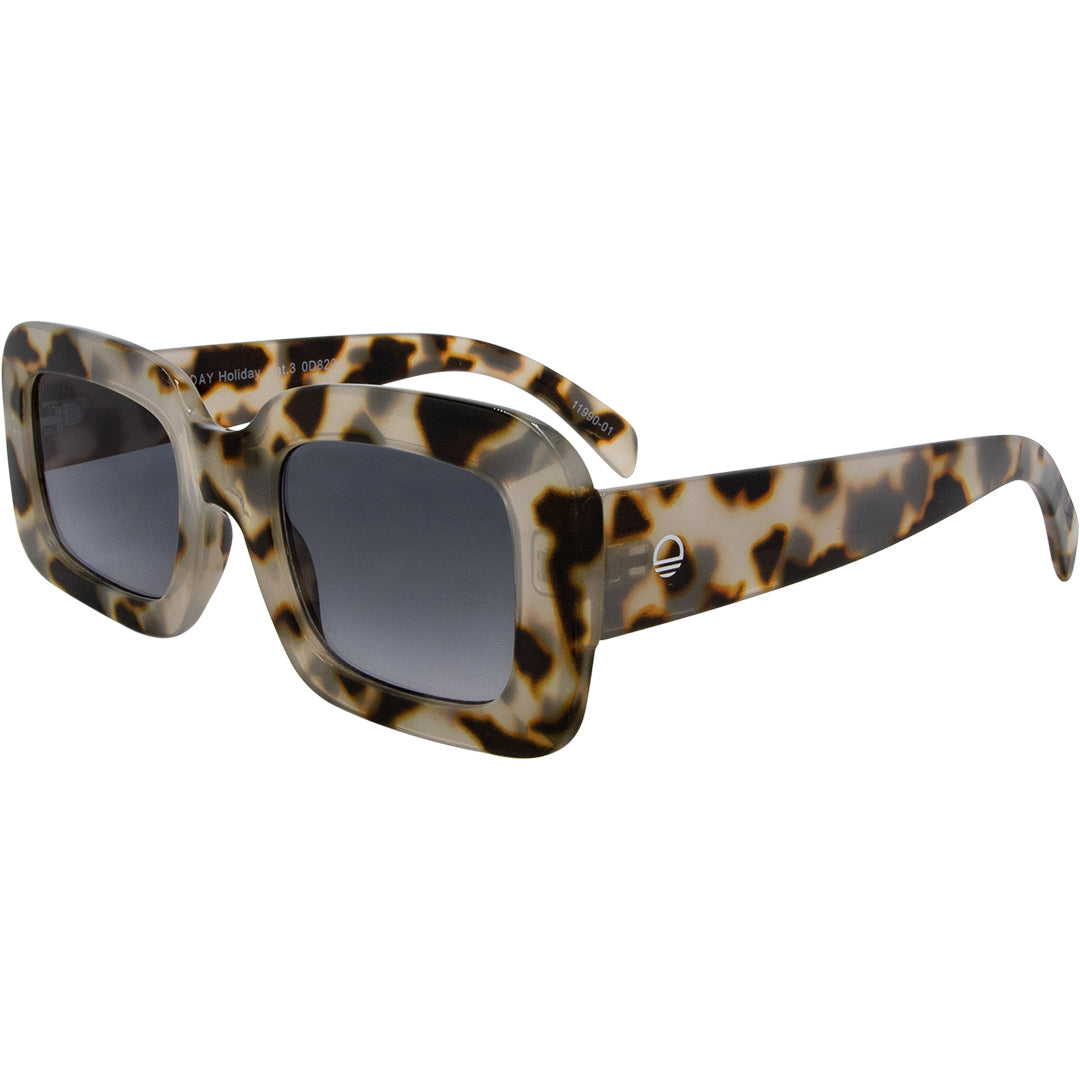 Holiday Rectangle Sunglasses with Tort Frame and Blue Lens front left view