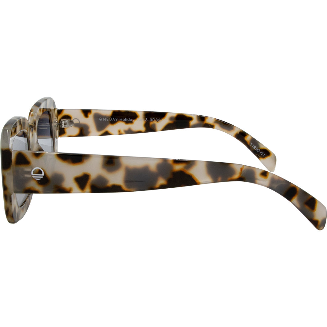 Holiday Tort Rectangle Womens Sunglasses left view with blue lens