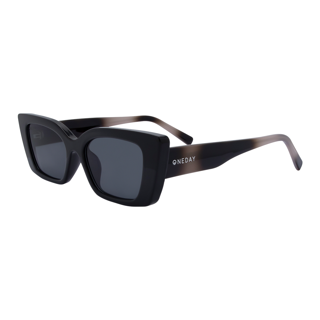 Juniper Rectangle Women's Sunglasses with Black Frame and Smoke Lens front left view