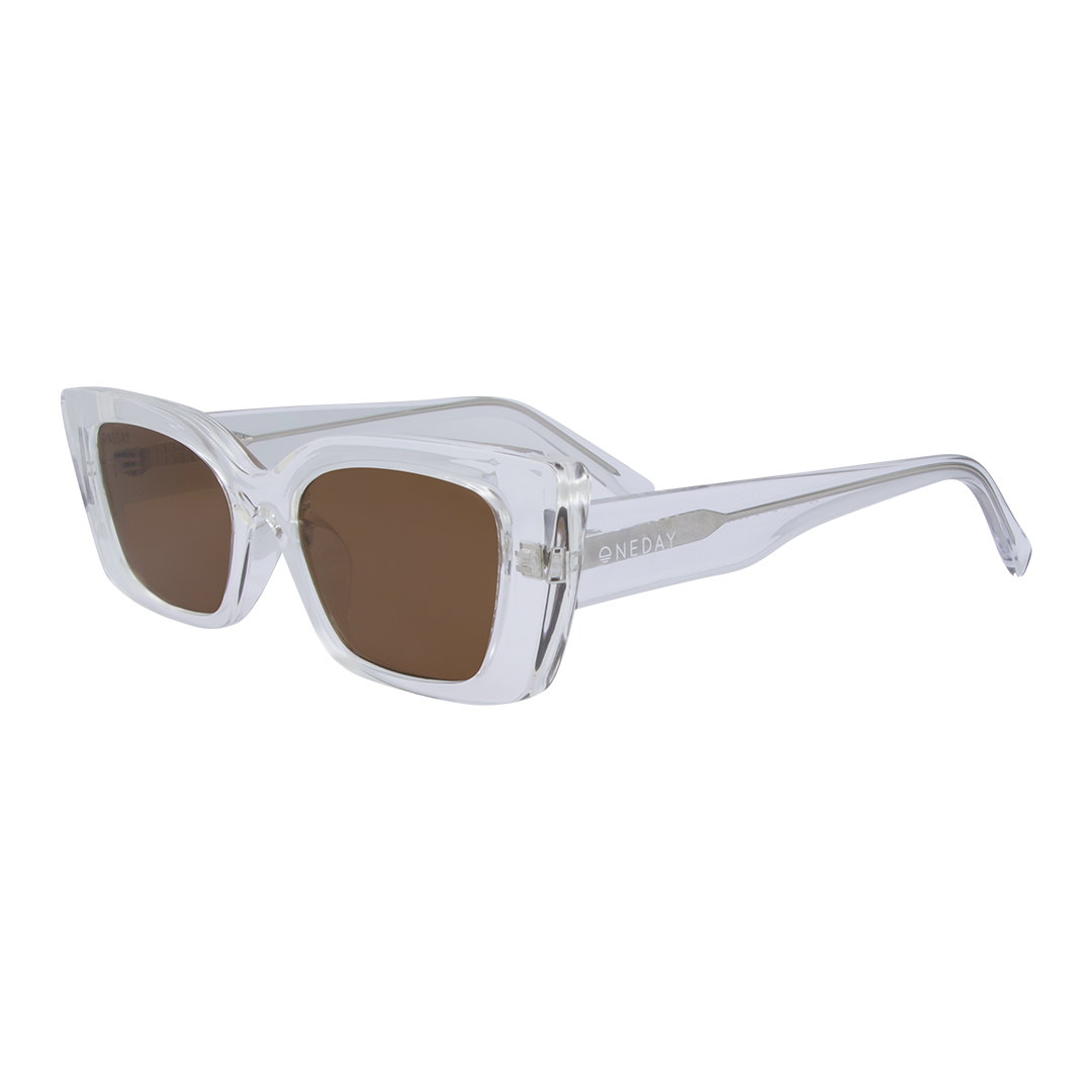 Juniper Rectangle Women's Sunglasses with Crystal Clear Frame and Brown Lens front left view