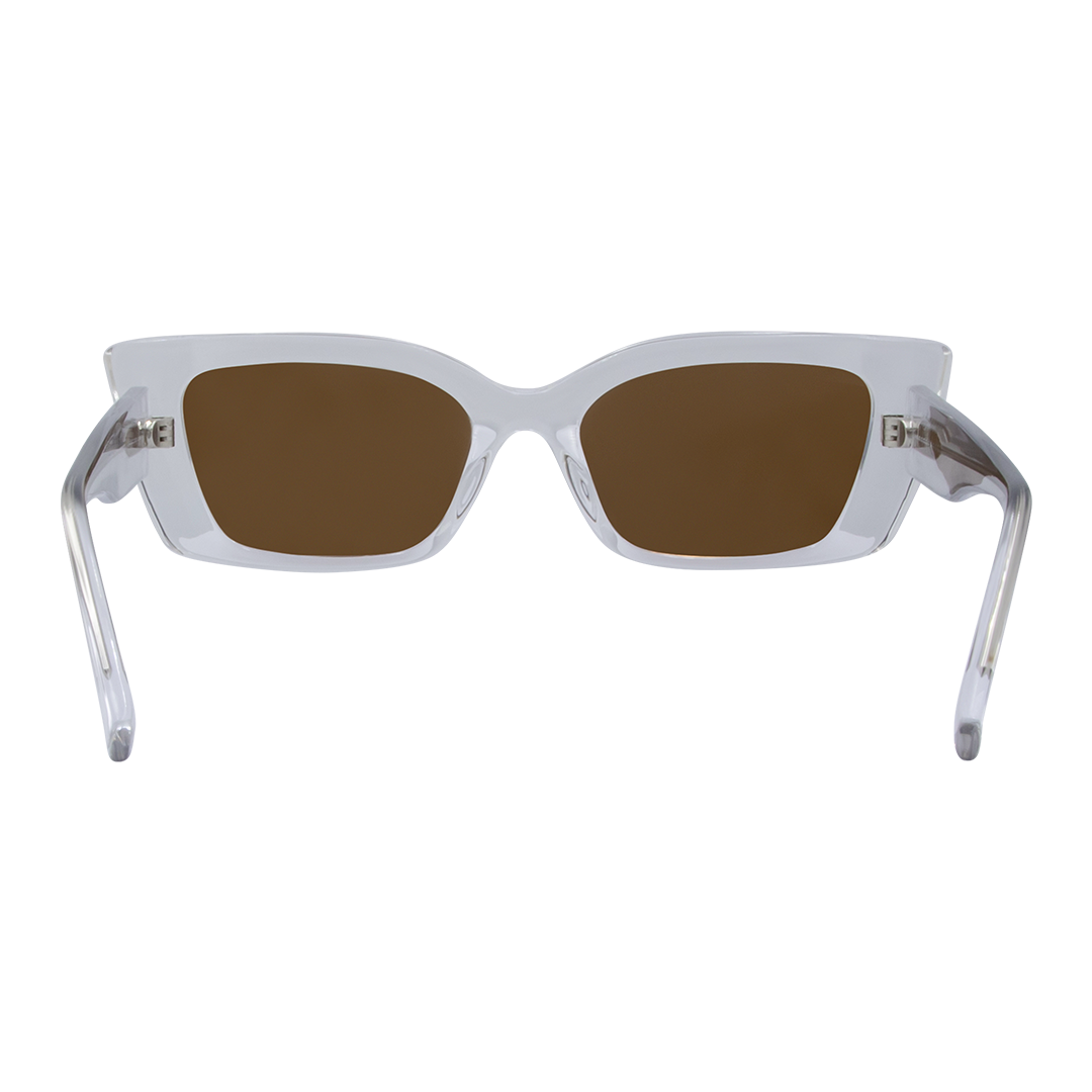 Juniper Rectangle Women's Sunglasses with Crystal Clear Frame and Brown Lens inside view