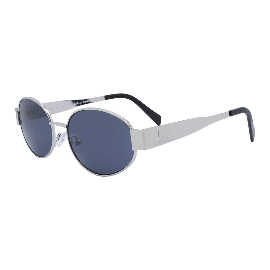 Kendall Oval Women's Sunglasses with Silver Metal Frame and Smoke Lens front left view