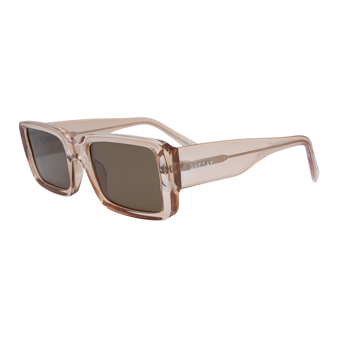 Luna Rectangle Women's Sunglasses with Beige Frame and Brown Polarised Lens front left view