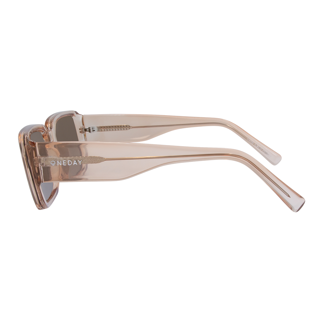 Luna Rectangle Women's Sunglasses with Beige Frame and Brown Polarised Lens left view