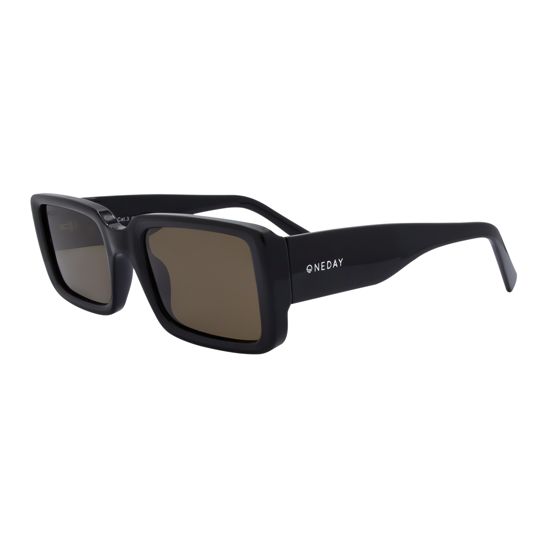 Luna Rectangle Women's Sunglasses with Black Frame and Brown Polarised Lens front left view