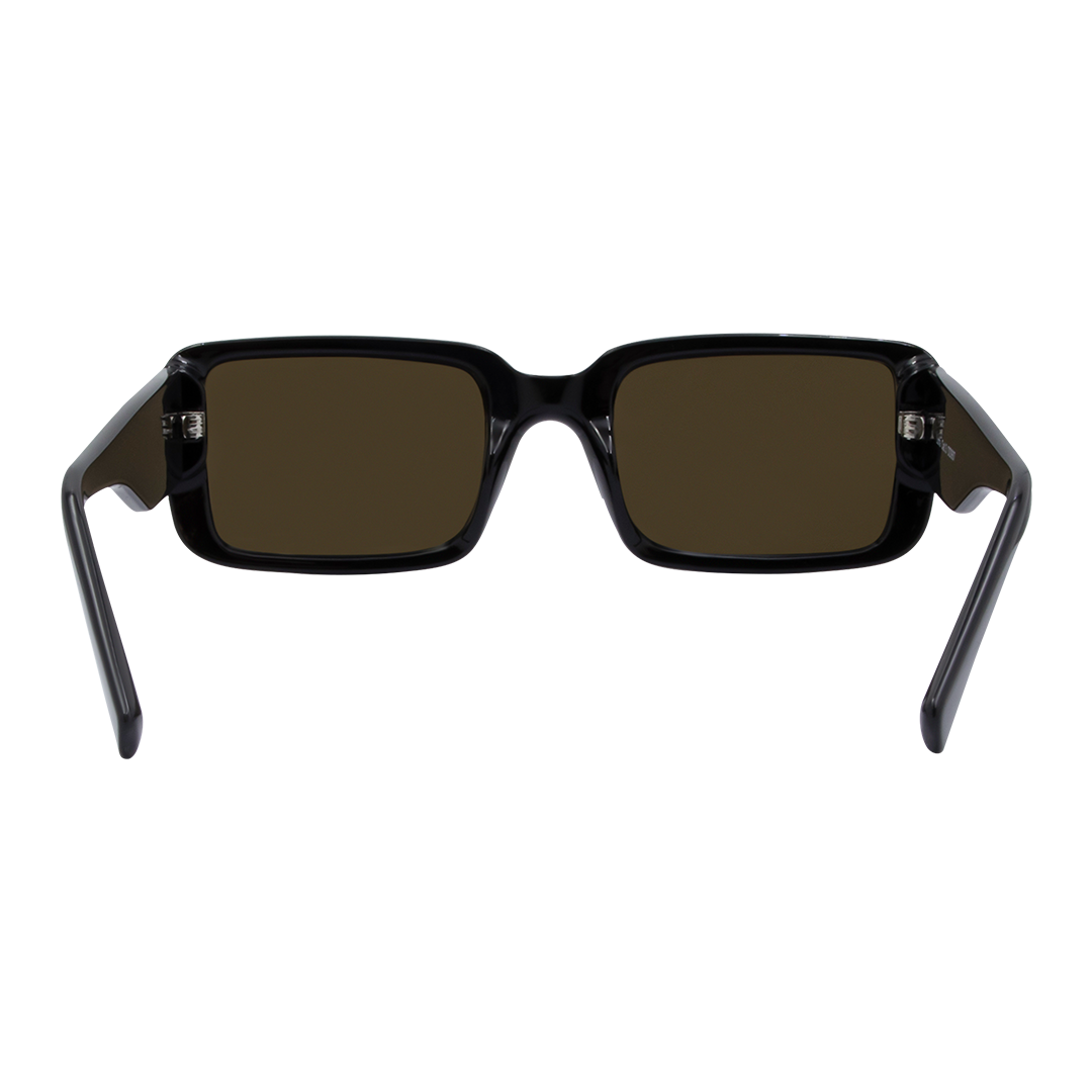 Luna Rectangle Women's Sunglasses with Black Frame and Brown Polarised Lens inside view