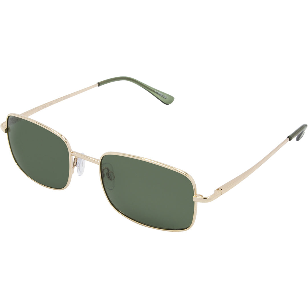 NYC Gold Rectangle Womens Sunglasses made of polycarbonate and green lens
