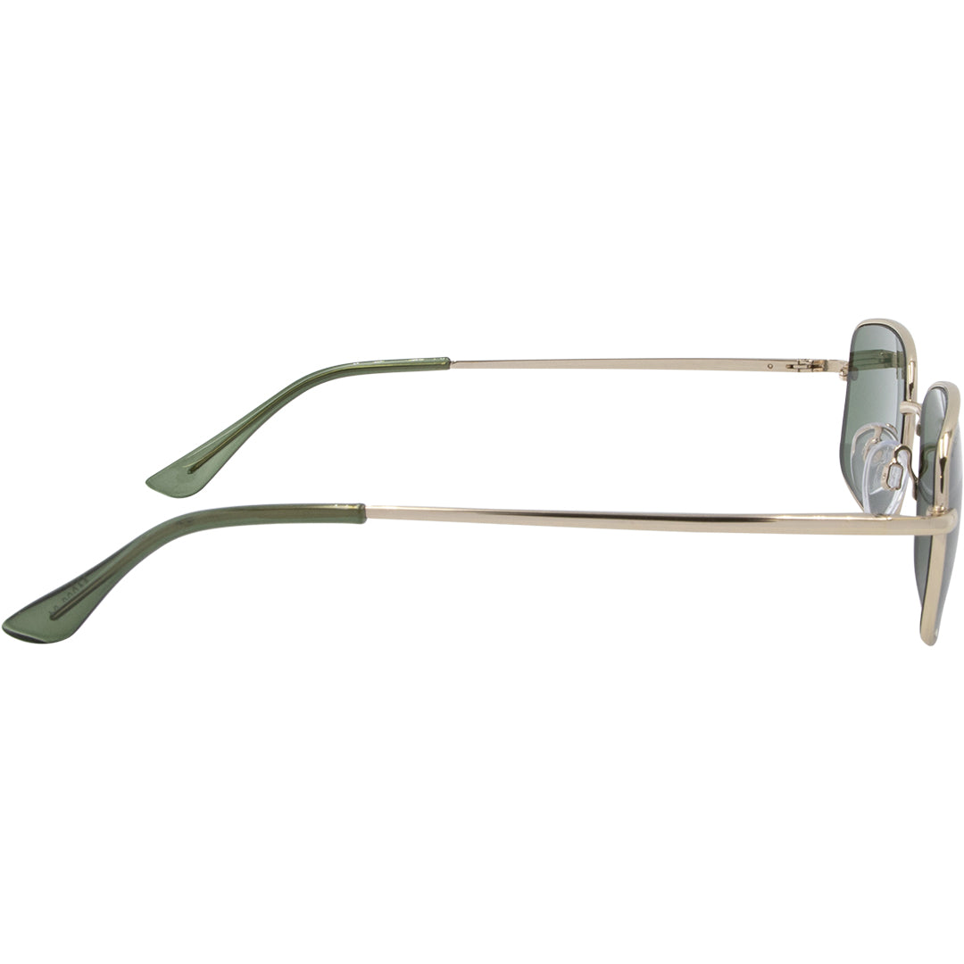 NYC Gold Rectangle Womens Sunglasses right view with green lens