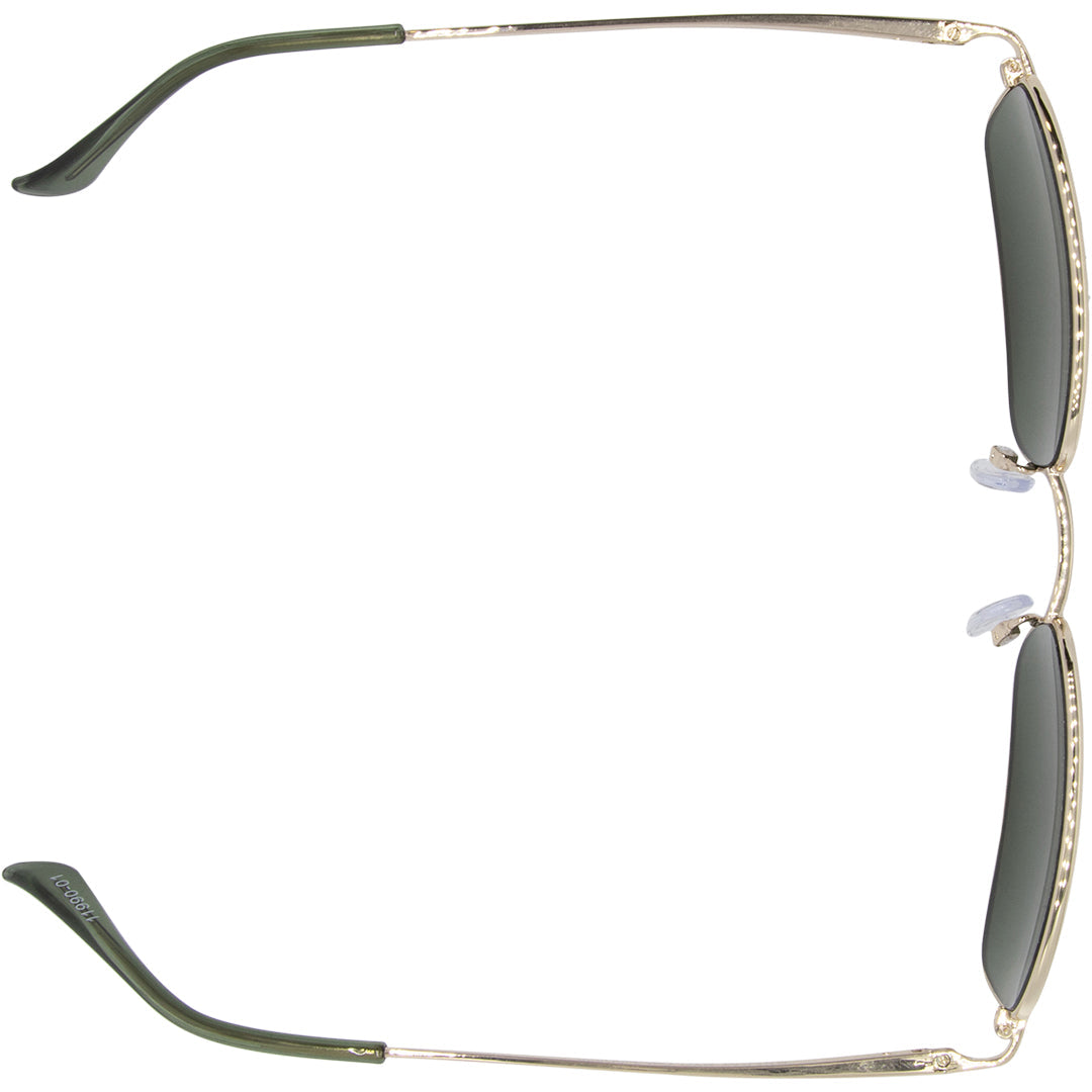 NYC Rectangle Sunglasses with Gold Metal Frame and Green Lens top view