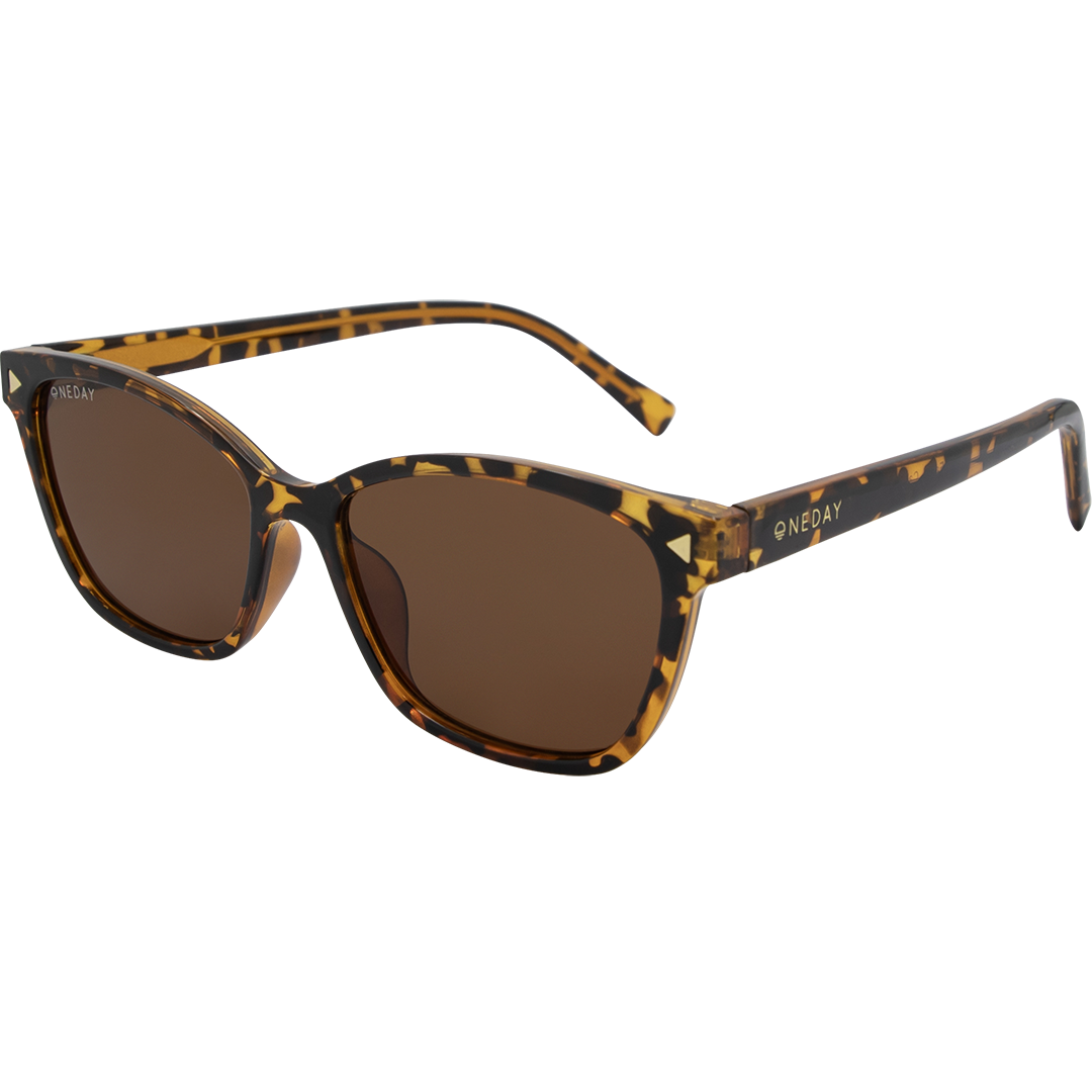 ONEDAY Fallon Sunglasses with a tortoiseshell frame and brown lenses, shown on a plain white background.