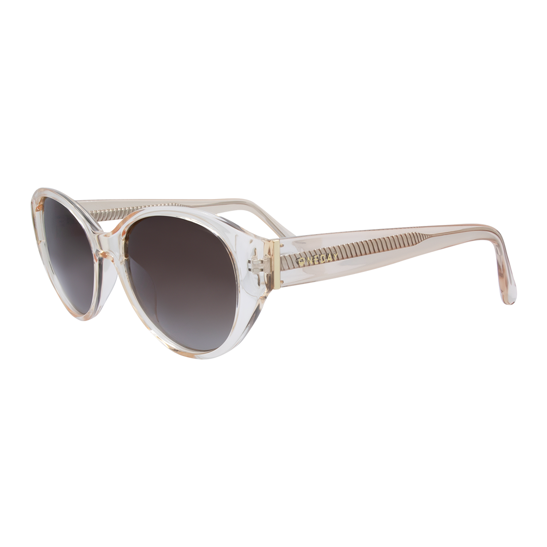 Polly Oval Women's Sunglasses with Pink Rose Frame and Brown Polarised Lens front left view