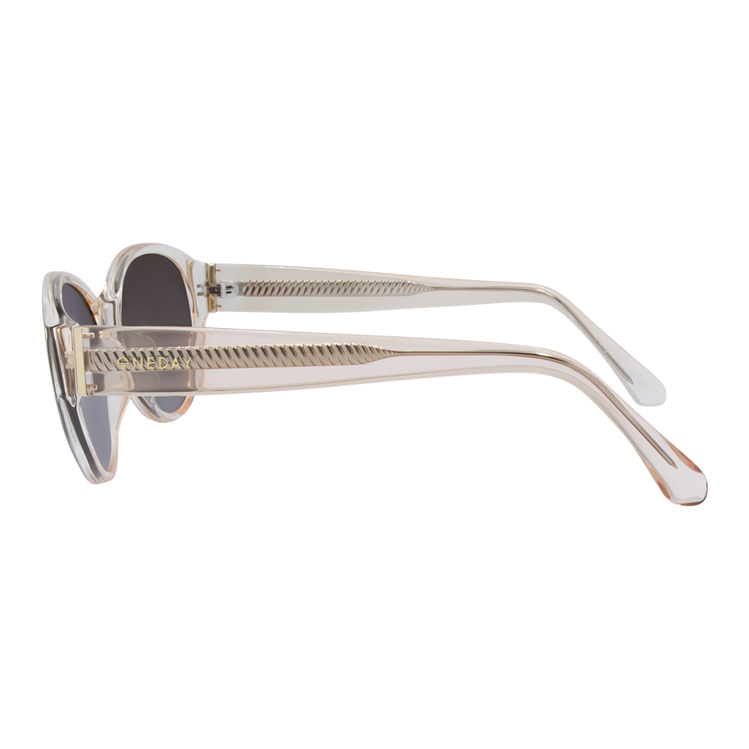 Polly Oval Women's Sunglasses with Pink Rose Frame and Brown Polarised Lens left view