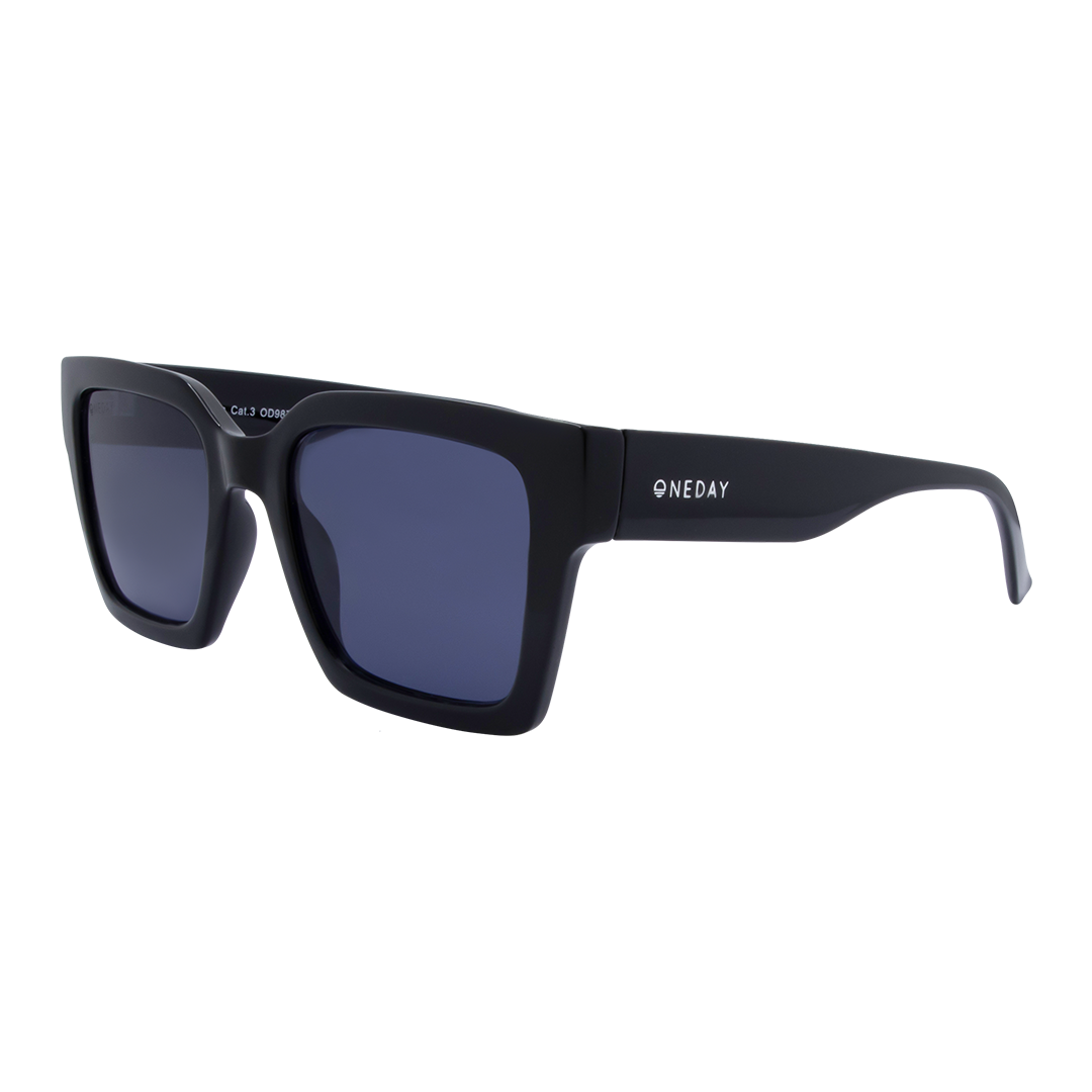 Rhodes Square Women's Sunglasses with Black Frame and Blue Lens front left view