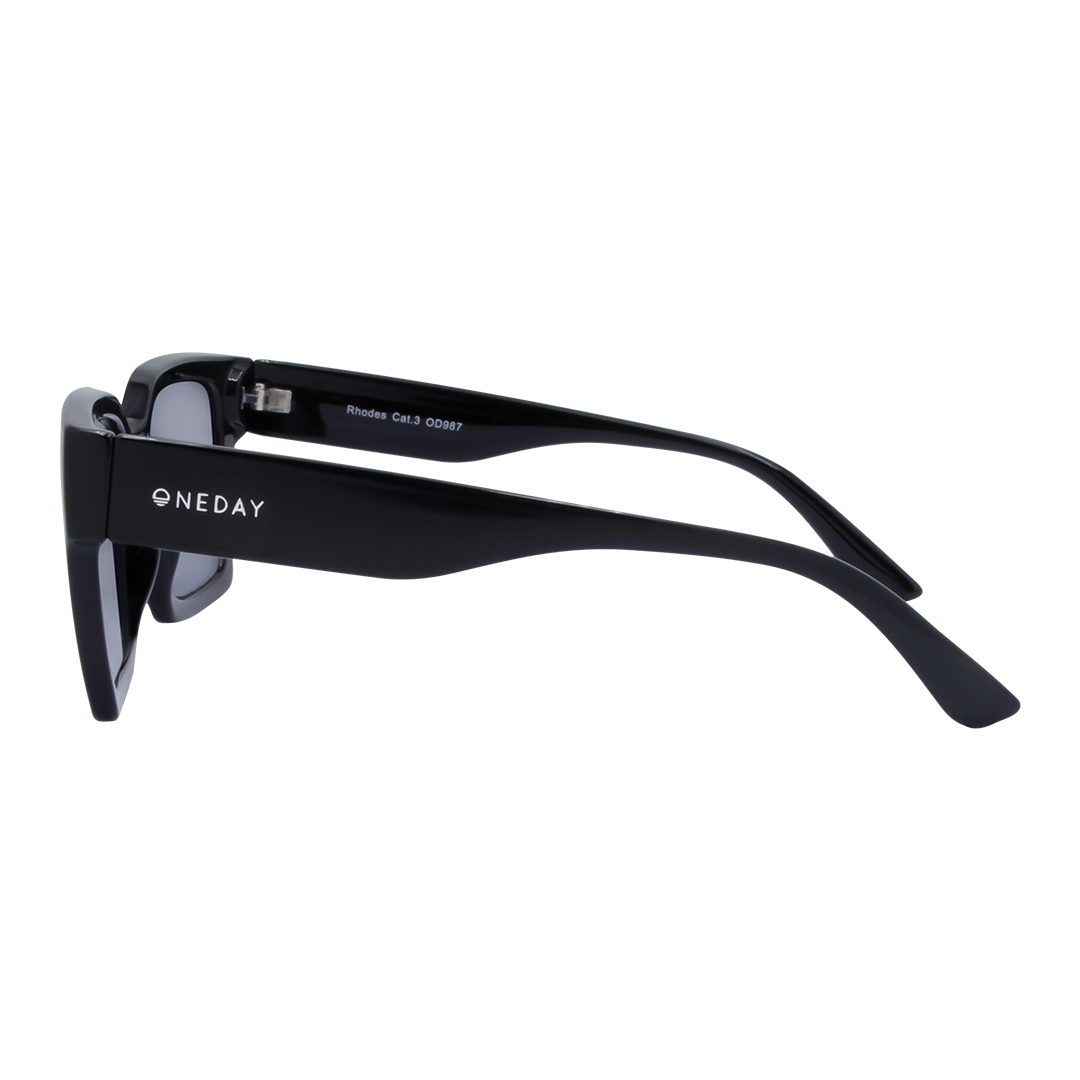 Rhodes Square Women's Sunglasses with Black Frame and Blue Lens left view